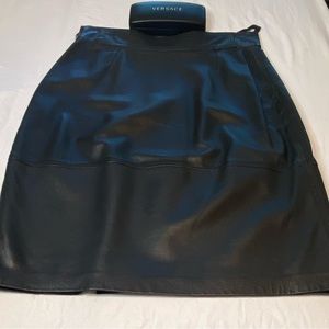 Vintage Versace black leather skirt. One of a kind piece. Exquisite stitching